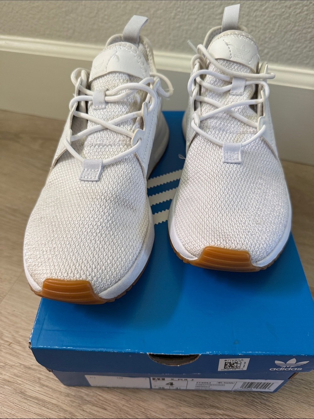 Women’s Adidas White Knit Sneakers with Gum Toe